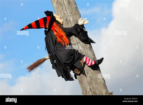 Halloween witch with a broomstick crash